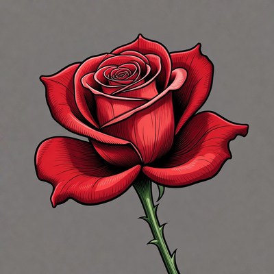 Red Rose Illustration on Gray Background