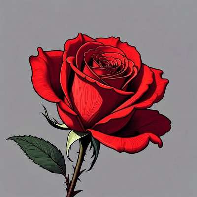 Red Rose Illustration on Gray Background
