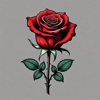 Red Rose Illustration on Gray Background
