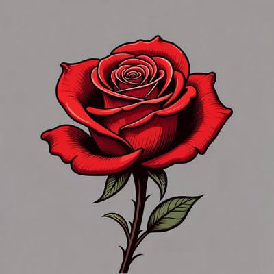 Red Rose Illustration on Gray Background