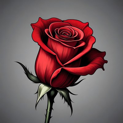 Red Rose Illustration on Gray Background