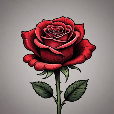 Red Rose Illustration on Gray Background