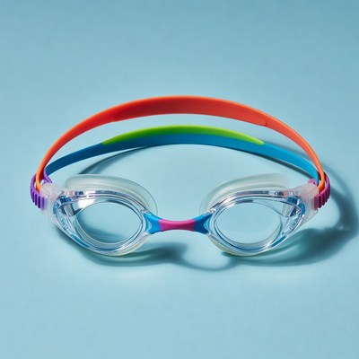 Colorful Swimming Goggles on Blue Background