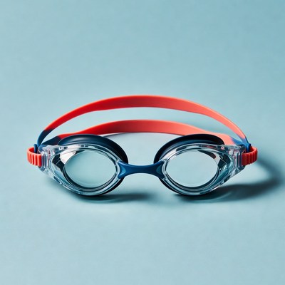 Blue Swimming Goggles with Red Strap