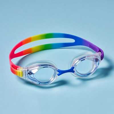 Rainbow Swimming Goggles on Blue Background
