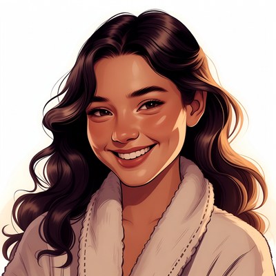 Smiling Asian woman in robe