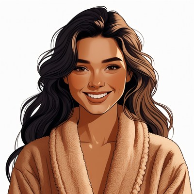 Smiling Asian woman in bathrobe
