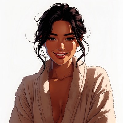 Asian woman in robe smiling