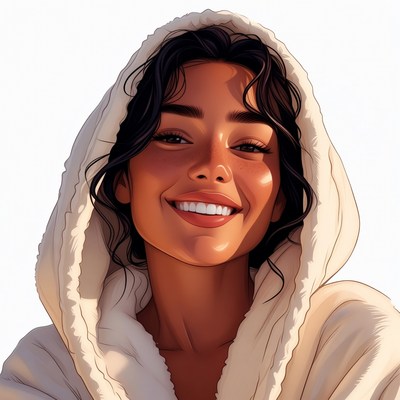 Smiling woman in white hoodie