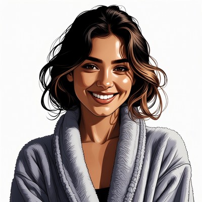 Smiling woman in bathrobe illustration