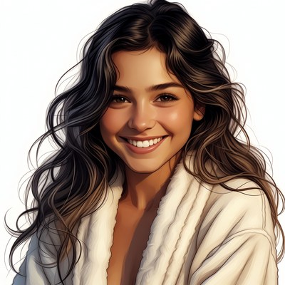 Smiling Woman in White Robe