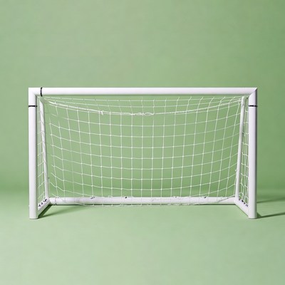 White soccer goal on green background