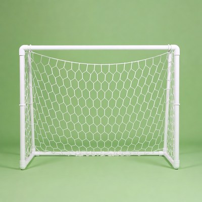 White soccer goal on green background