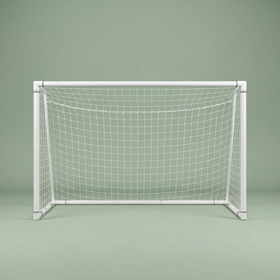 White soccer goal on green background