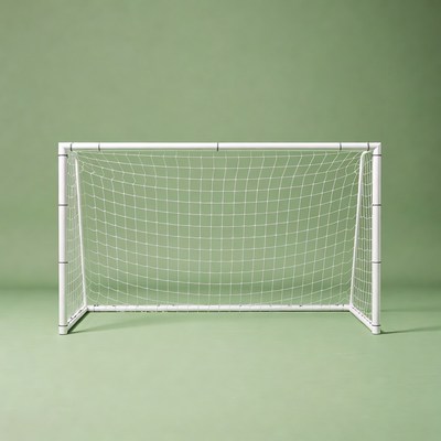 White soccer goal on green background
