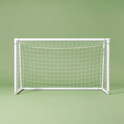 White soccer goal on green background