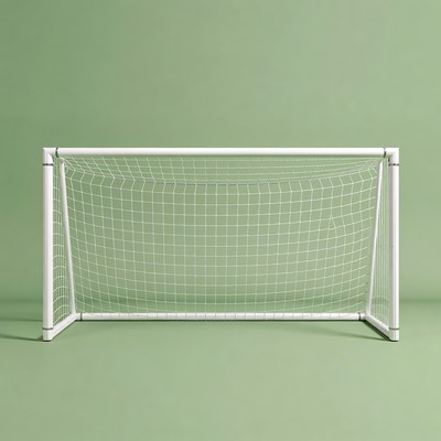 White soccer goal on green background