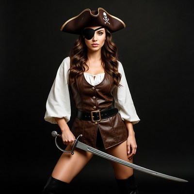 Woman in pirate costume with sword