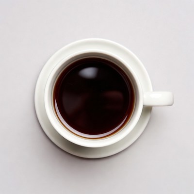 Top view of coffee cup and saucer