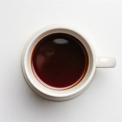 Top view of coffee in white mug