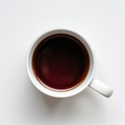 Top view of coffee in white mug