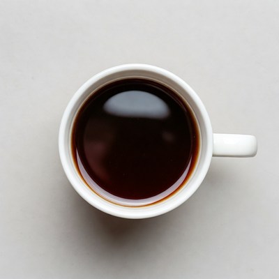 Top view of coffee in white cup