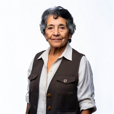 Elderly woman smiling on white background