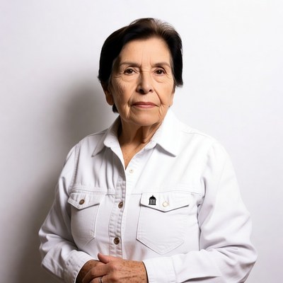 Elderly woman in white shirt