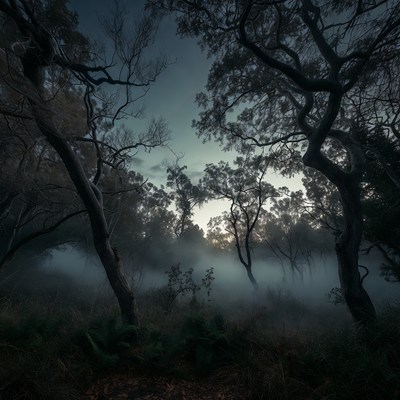 Misty Forest with Twisted Trees