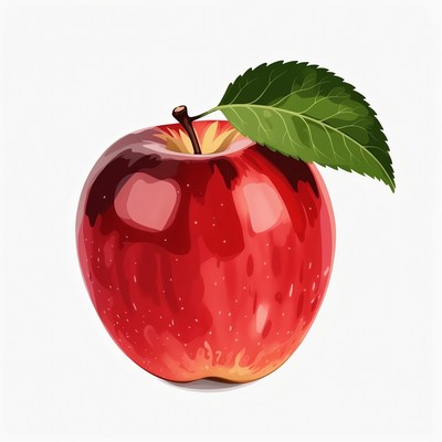 Red Apple with Leaf