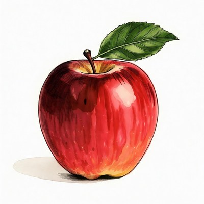 Red apple with green leaf