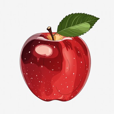 Red apple with green leaf