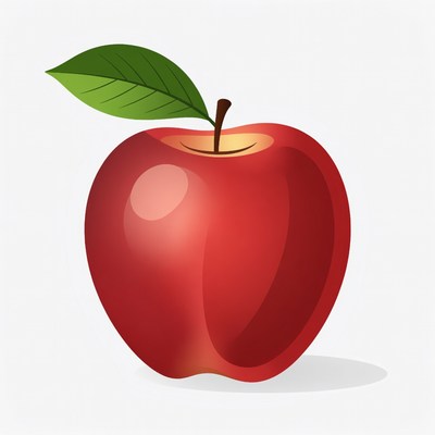 Red apple with green leaf