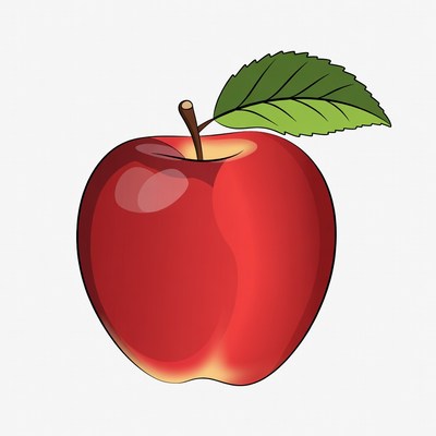 Red apple with green leaf