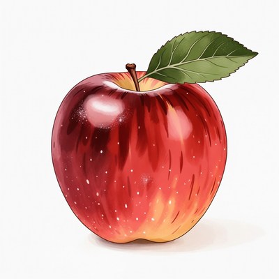Red apple with green leaf
