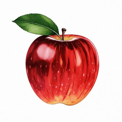 Red apple with green leaf