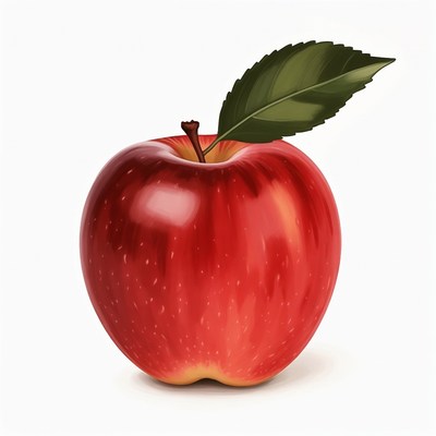 Red apple with green leaf