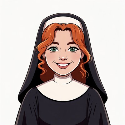Smiling nun with red hair