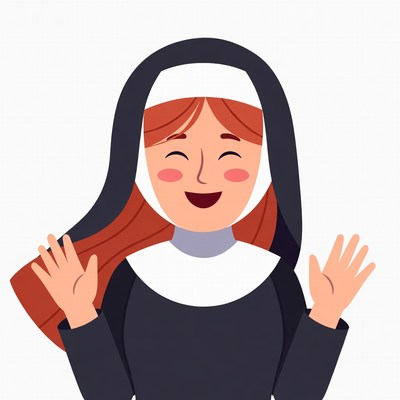 Smiling nun waving hands