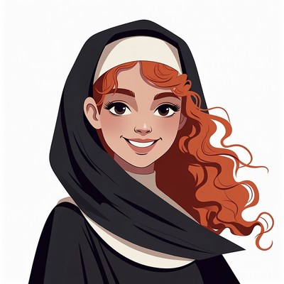 Smiling nun with red hair
