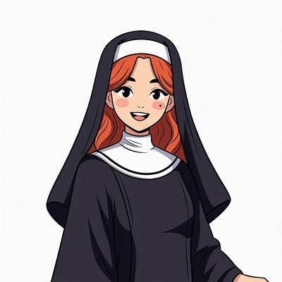 Anime nun with red hair