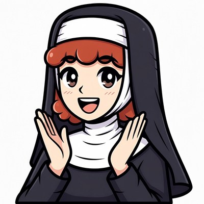 Anime nun clapping hands happily
