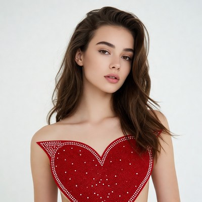 Woman in red heart dress