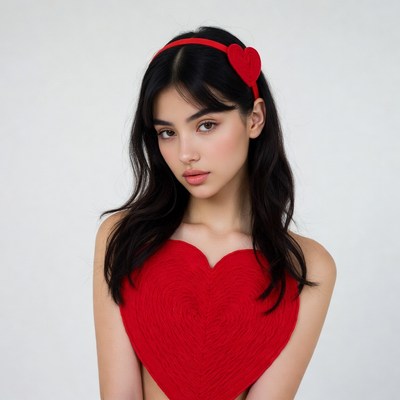 Asian girl in red heart headband and top