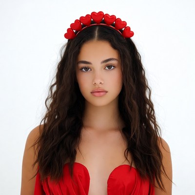 Woman wearing red heart headband