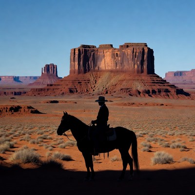 Cowboy on Horse Silhouette Monument Valley