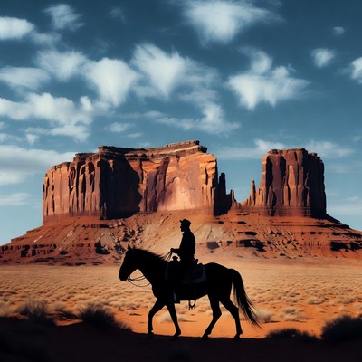 Cowboy riding horse in Monument Valley