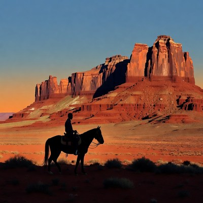 Cowboy on Horse Silhouette Monument Valley