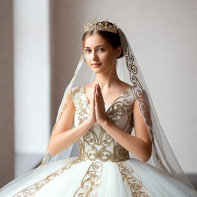 Bride praying with hands clasped