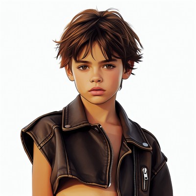 Androgynous teen in leather jacket